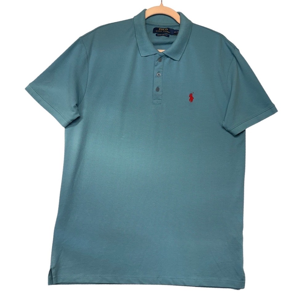 Polo Ralph Lauren Mens XXL Custom Fit Cotton Mesh Polo Shirt‎ Teal Blue Red Pony